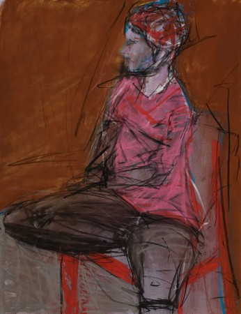 Original artwork by Barbara Downs, Untitled Drawing (Pink Hat), Chalk Pastel on Paper