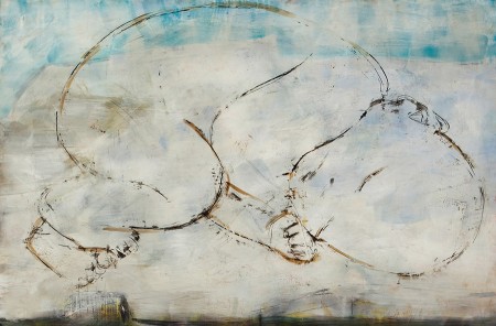 original artwork by Barbara Downs, Iceland/Ísland (II), Encaustic/Oil on Panel with Rust-Patina Steel Frame