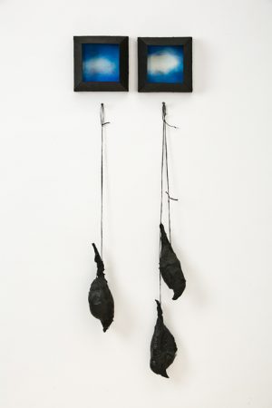 Nothing but Blue Skies (birds and skies), encaustic and mixed-media on panel